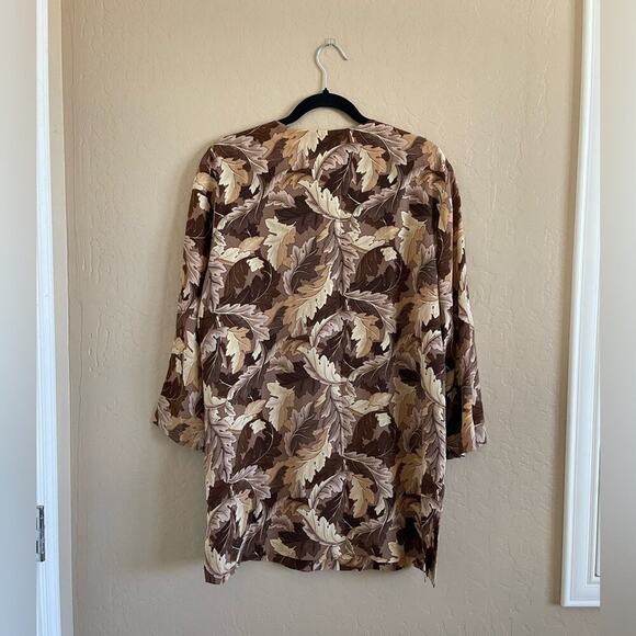 Henri Bendel 100% Silk Neutral Leaves Drape Long Cardigan Jacket Topper S - Picture 5 of 6